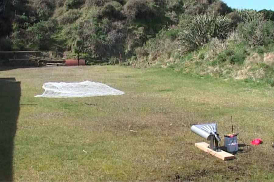 Ace Capture mounted horizontal-launching pigeon net gun after firing